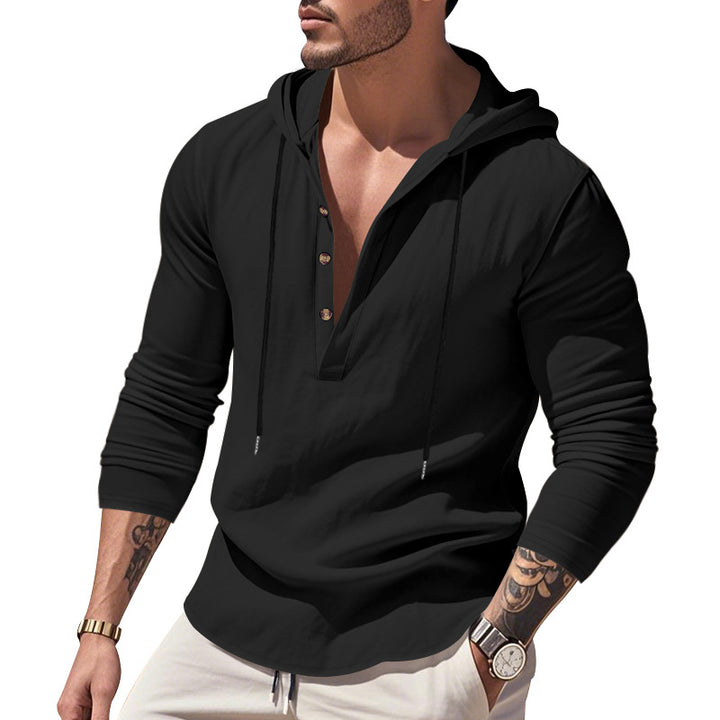 Men's casual hoodie with button placket and slim fit StylebySassy