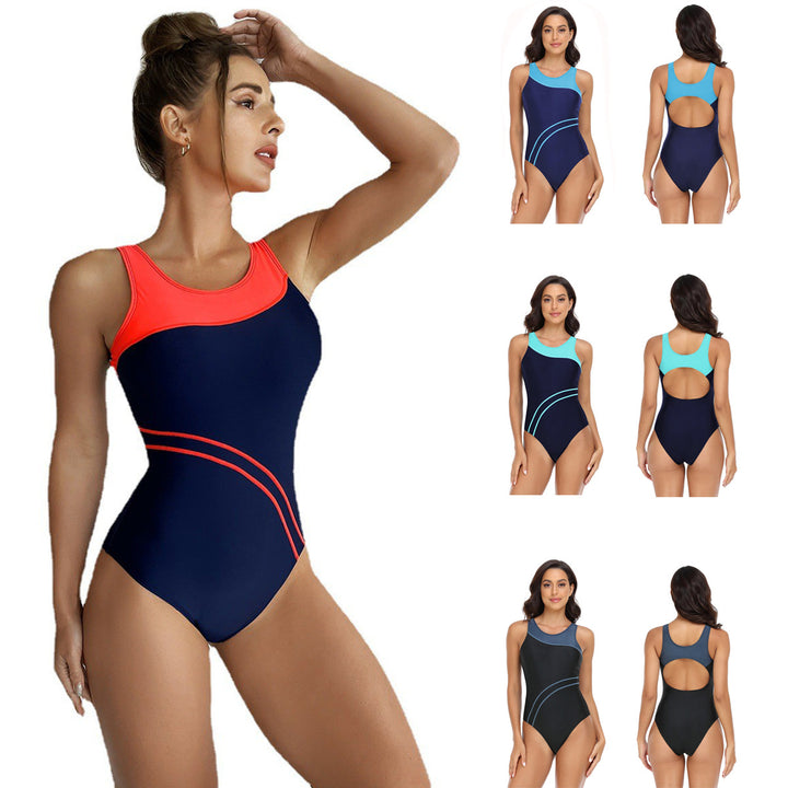 Women's Sporty One-Piece Swimsuit with Fashionable Color Contrast StylebySassy