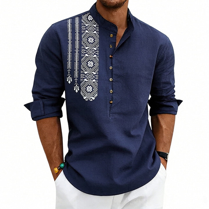Men's embroidered cotton kurta shirt with stand collar StylebySassy