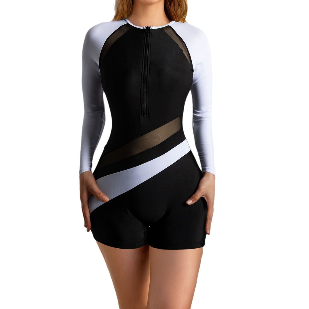 Women's Sporty Long Sleeve Bathing Suit with Stylish Color Block Design StylebySassy