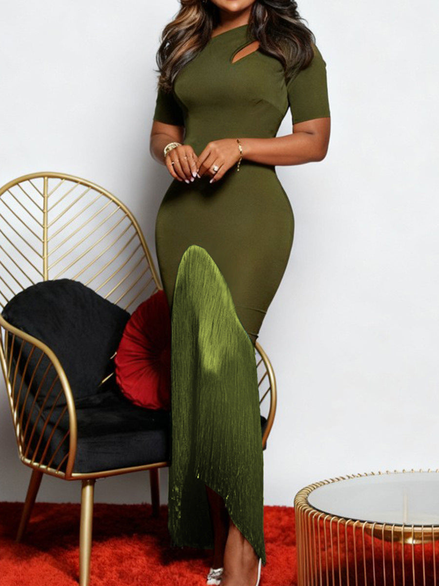 Women's maxi dress with asymmetric hem and elegant cut-out design StylebySassy