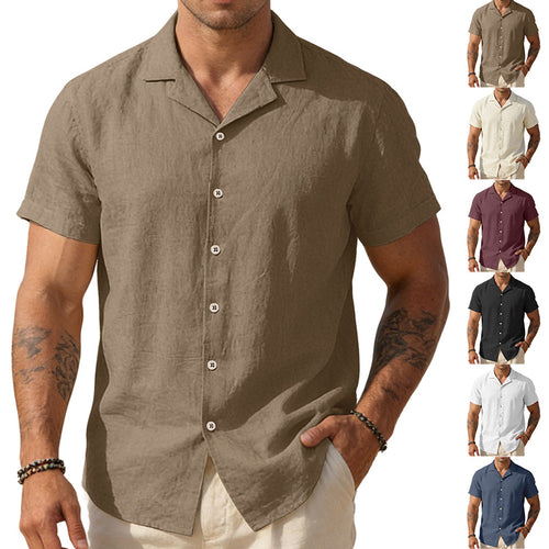 Men's airy linen camp shirt with open lapel collar short sleeve and relaxed summer fit StylebySassy