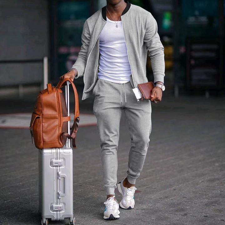 Men's casually cut sweat set with zip bomber jacket and tapered jogging pants made of soft cotton fleece StylebySassy