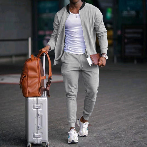 Men's casually cut sweat set with zip bomber jacket and tapered jogging pants made of soft cotton fleece StylebySassy