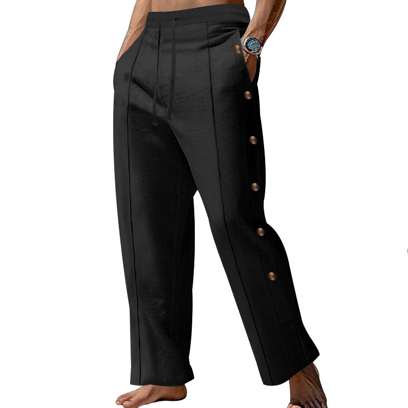Men's nautical relaxed trousers with wide leg, elastic drawstring waistband and side button placket StylebySassy