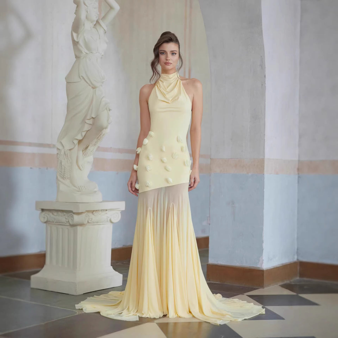 Women Elegant Maxi Dress with Flowing Draping
