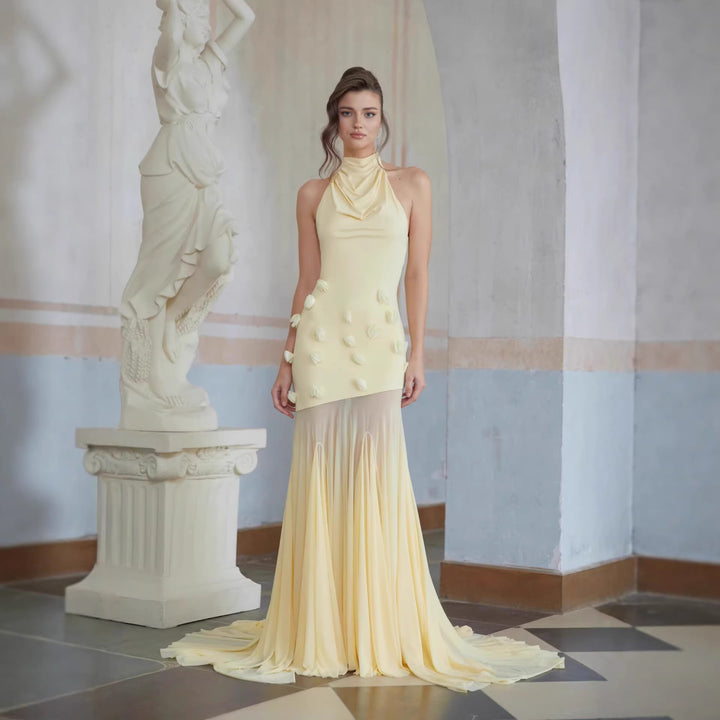 Women Elegant Maxi Dress with Flowing Draping