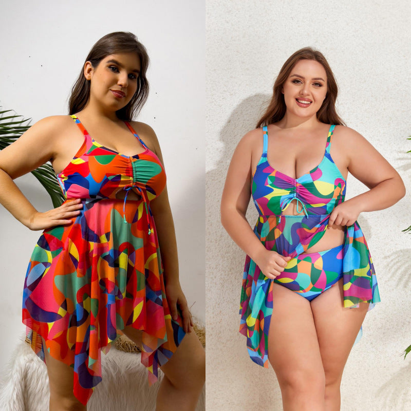 Women's bikini set with flowing wrap design and fashionable pattern mix StylebySassy