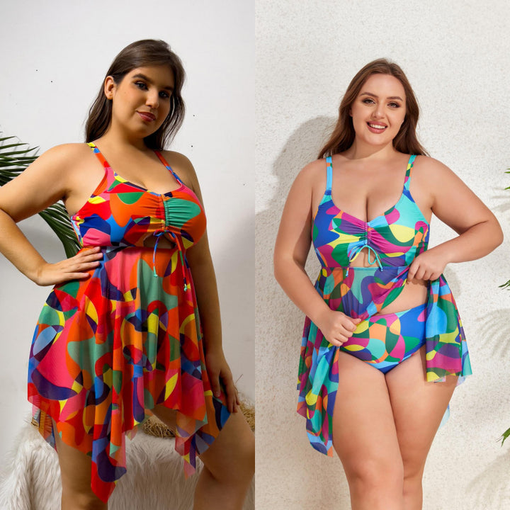 Women's bikini set with flowing wrap design and fashionable pattern mix StylebySassy