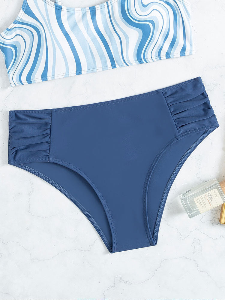 Women's swimsuit set with stylish striped top and high-waisted bottom StylebySassy