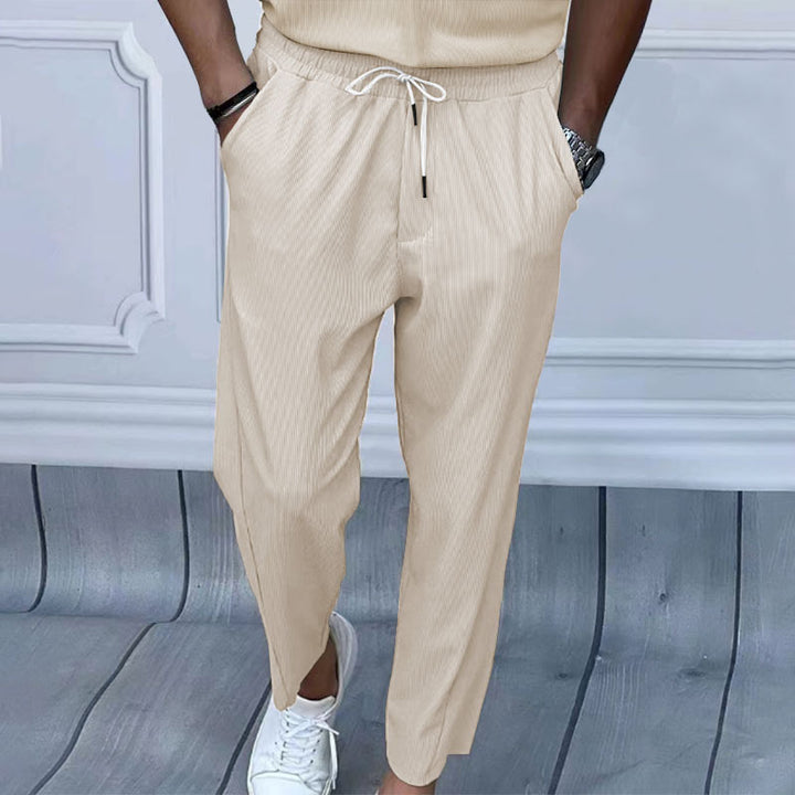 Men's lightweight linen pants with drawstring, elastic waistband, and straight cut StylebySassy