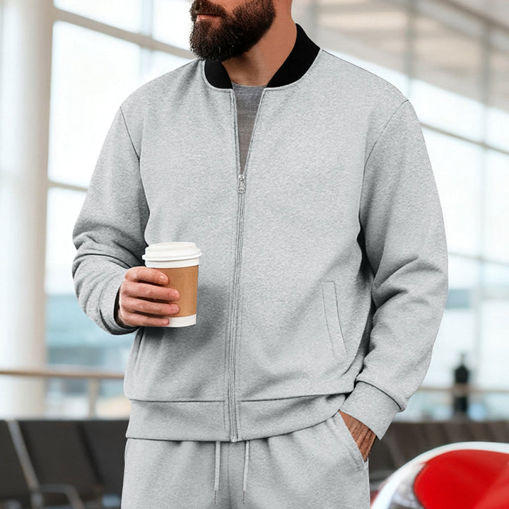 Men's Nan Urban Sweat Track Jacket with Stand Collar Concealed Zipper Elastic Rib Cuffs and Side Pockets StylebySassy