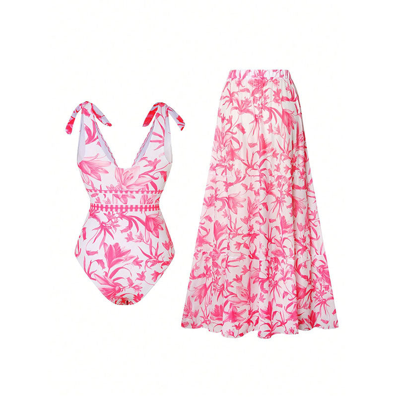 Women's swimsuit with floral design and matching skirt StylebySassy