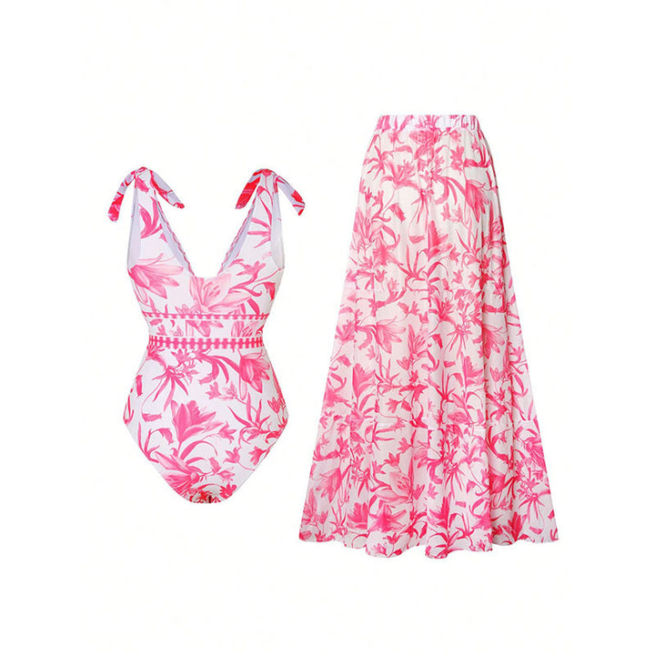 Women's swimsuit with floral design and matching skirt StylebySassy