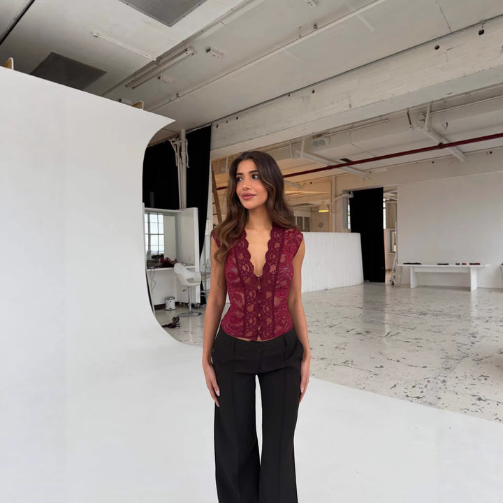 Women's lace bodysuits with elegant V-neck StylebySassy