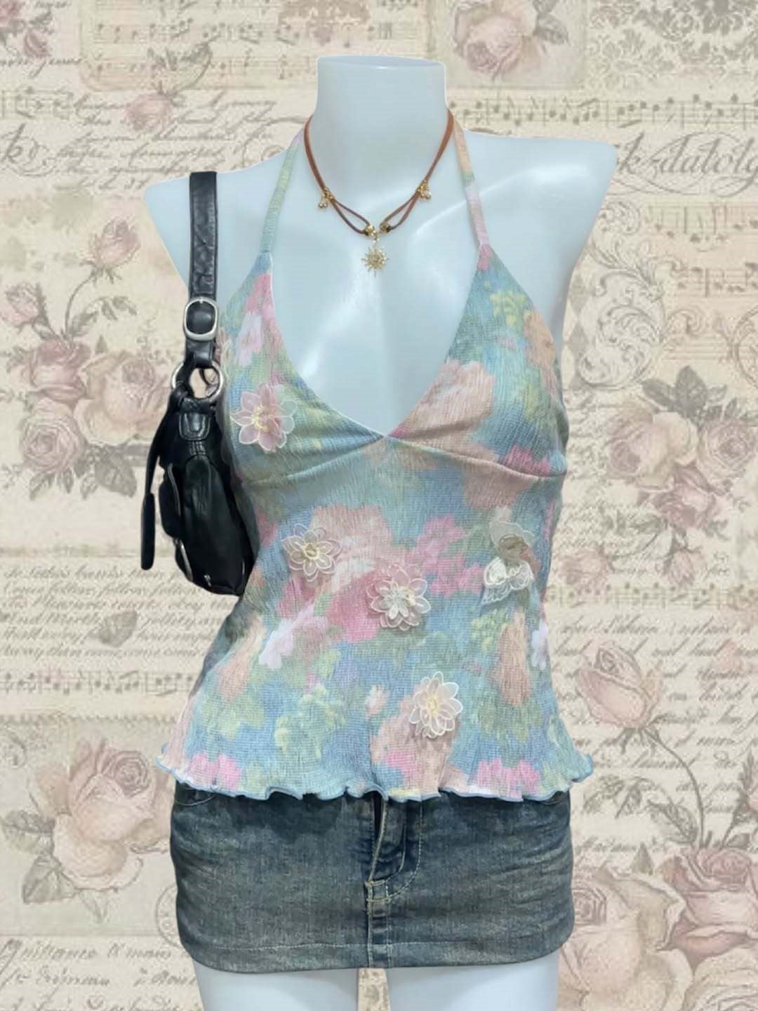 Ladies delicate summer top with floral details StylebySassy