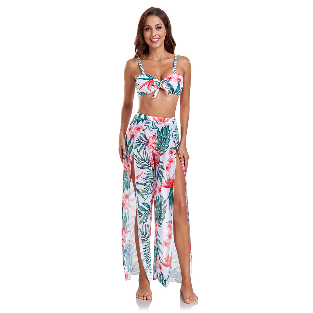 Women's bikini set with floral random pattern and matching wrap skirt StylebySassy