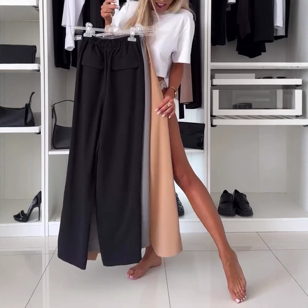 Women's wide Palazzo pants with elastic waistband and patch flap pockets StylebySassy