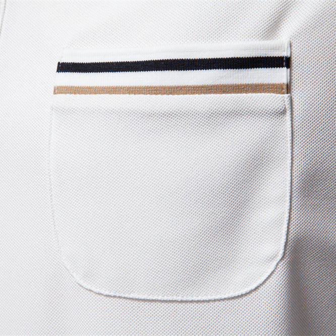 Men's modern polo shirt with patch chest pocket and contrasting trim on the polo collar StylebySassy
