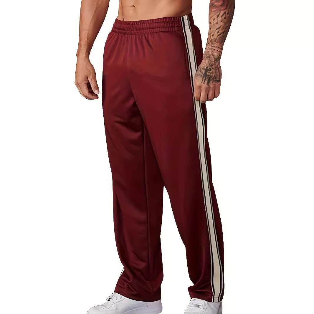 Men's casual training pants with elastic waistband and side contrast stripes StylebySassy