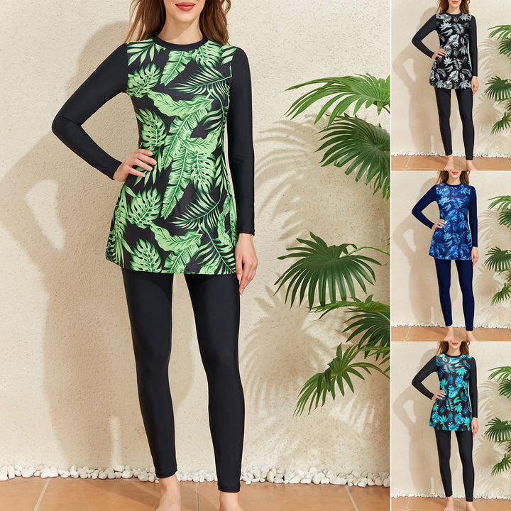 Women's Sporty Long Sleeve Swimsuit with Skirt StylebySassy