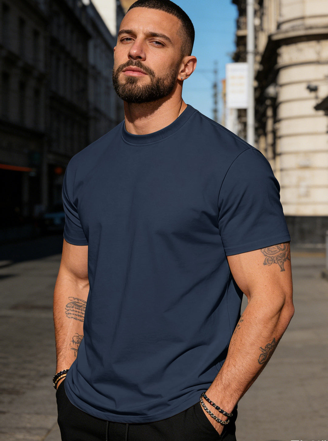 Men's body-hugging high-quality cotton shirt with round neck StylebySassy