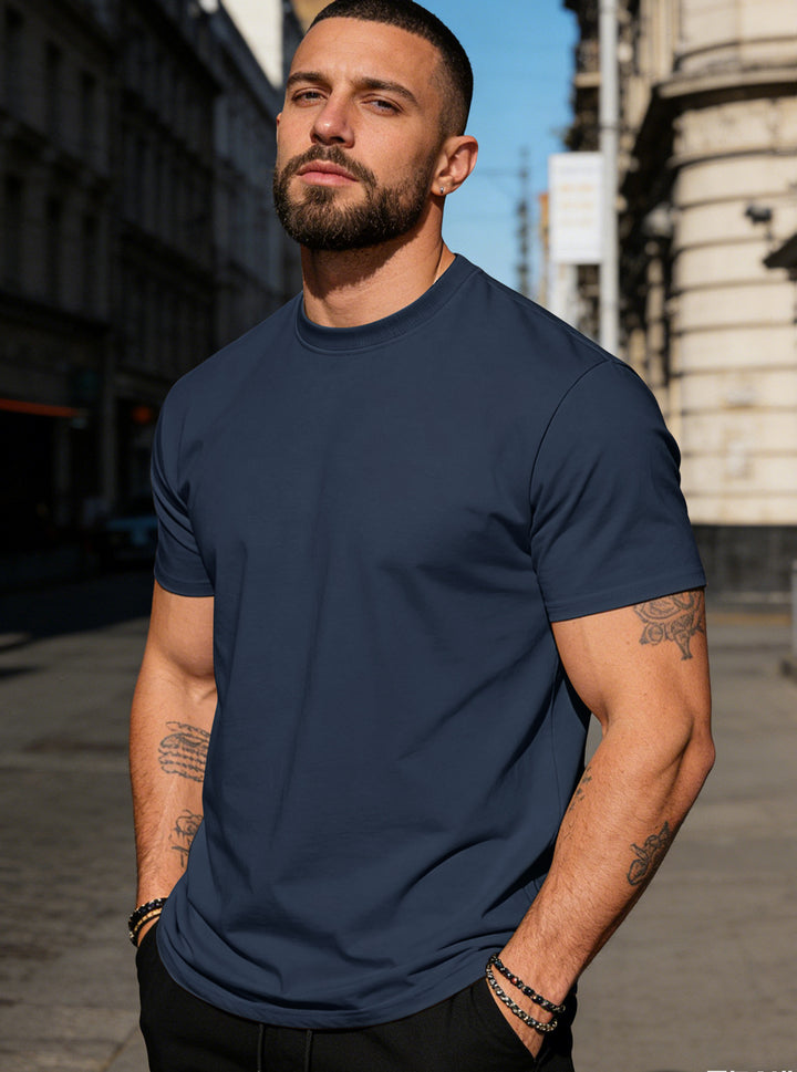 Men's body-hugging high-quality cotton shirt with round neck StylebySassy