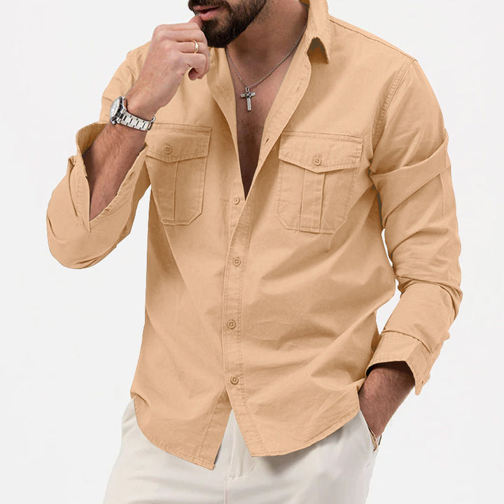 Men's nan legeres cotton twill shirt with patch breast pockets and kent collar StylebySassy