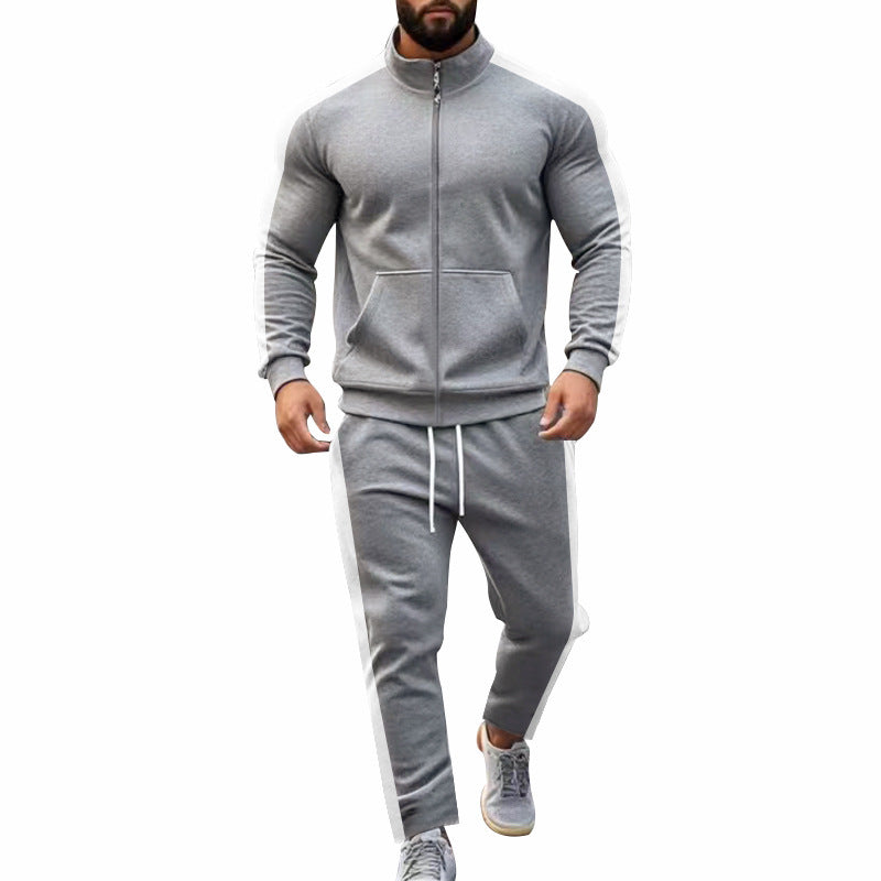Men's narrow-cut two-piece with stand-up collar zip jacket and tapered drawstring pants StylebySassy