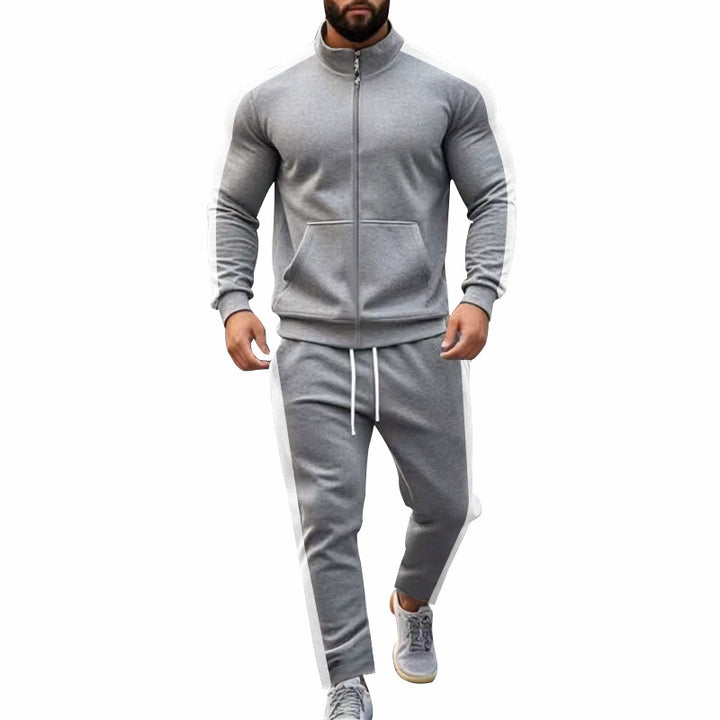 Men's narrow-cut two-piece with stand-up collar zip jacket and tapered drawstring pants StylebySassy