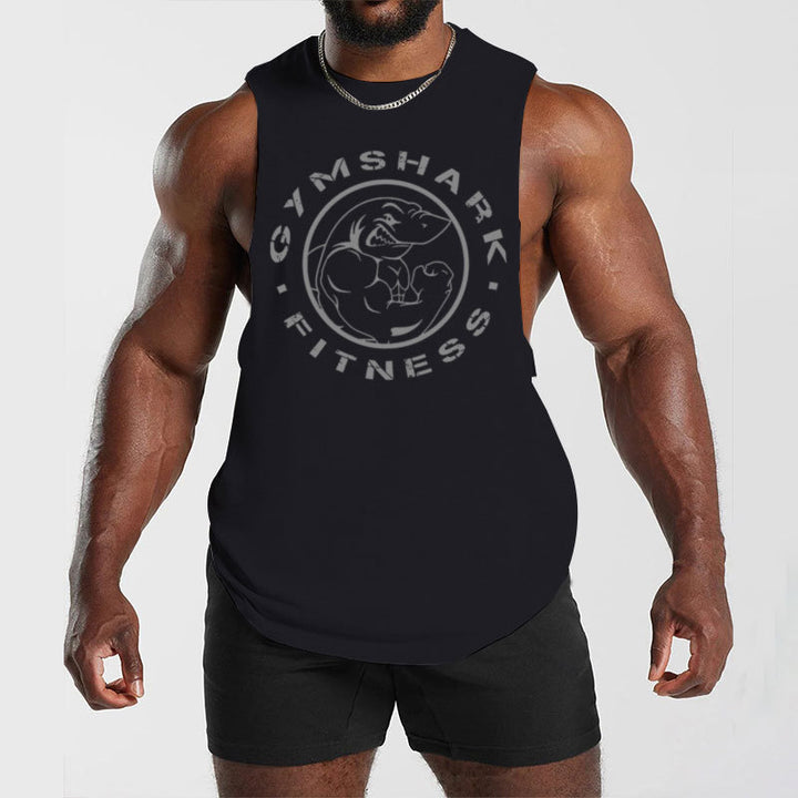 Men's sleeveless muscle shirt with extra deep arm openings and large logo print StylebySassy
