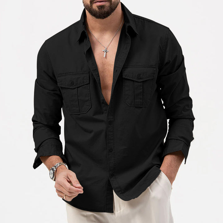 Men's nan legeres cotton twill shirt with patch breast pockets and kent collar StylebySassy