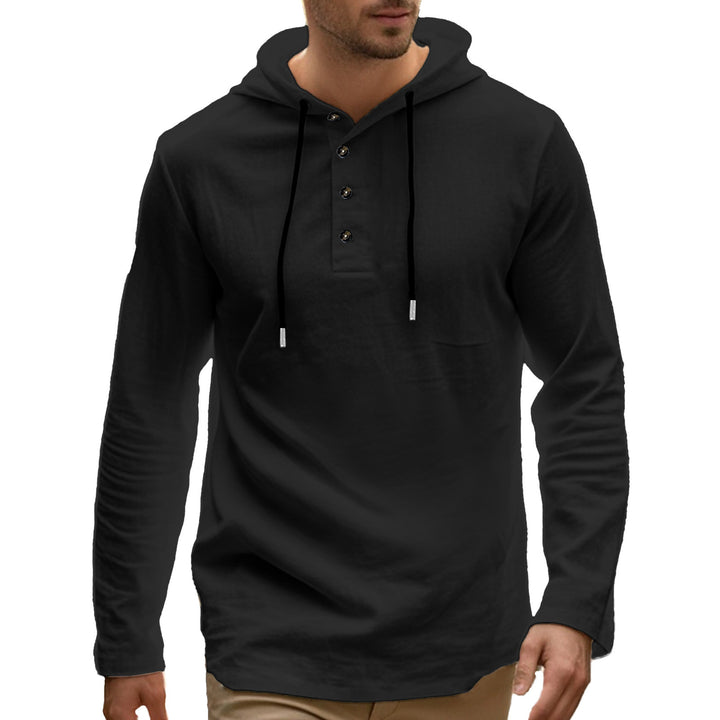 Men's casual hoodie in Henley style with button placket and adjustable drawstring StylebySassy