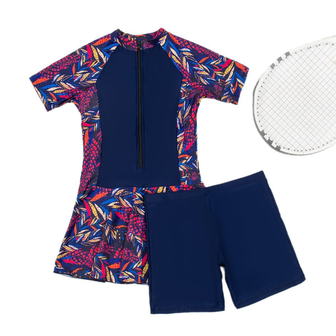 Women's sporty swimsuit one-piece with stylish skirt and zipper StylebySassy