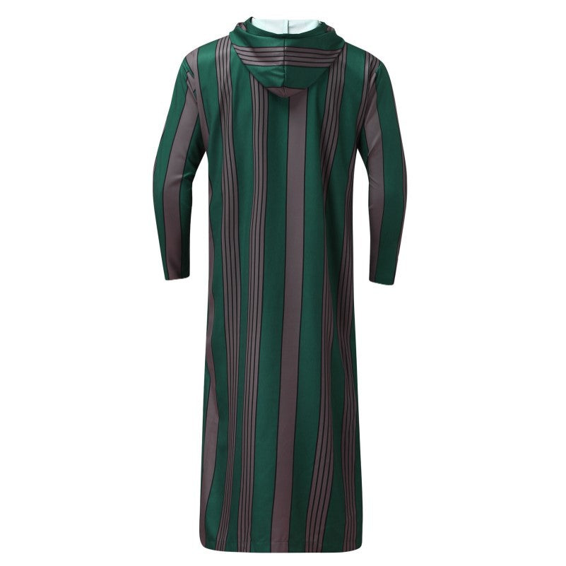 Men's slim hoodie robe with vertical stripe structure zipper and side slits StylebySassy