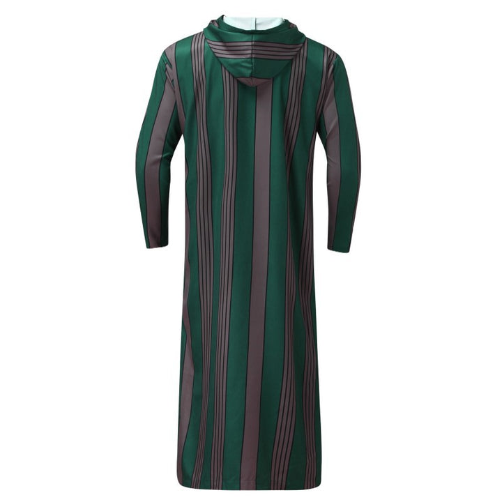Men's slim hoodie robe with vertical stripe structure zipper and side slits StylebySassy