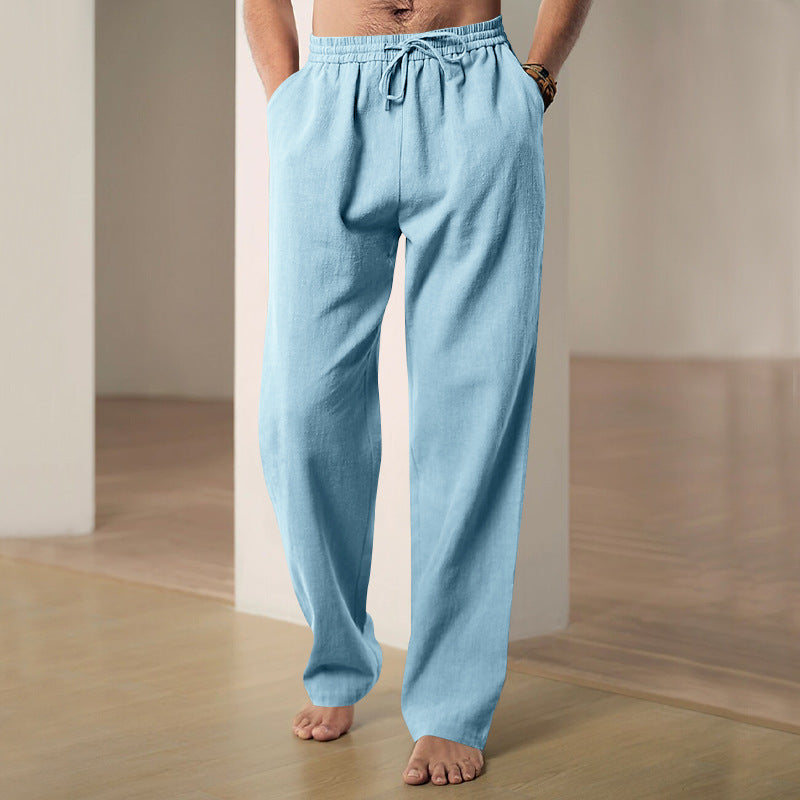 Men's casual linen-cotton pants with elastic waistband and drawstring StylebySassy