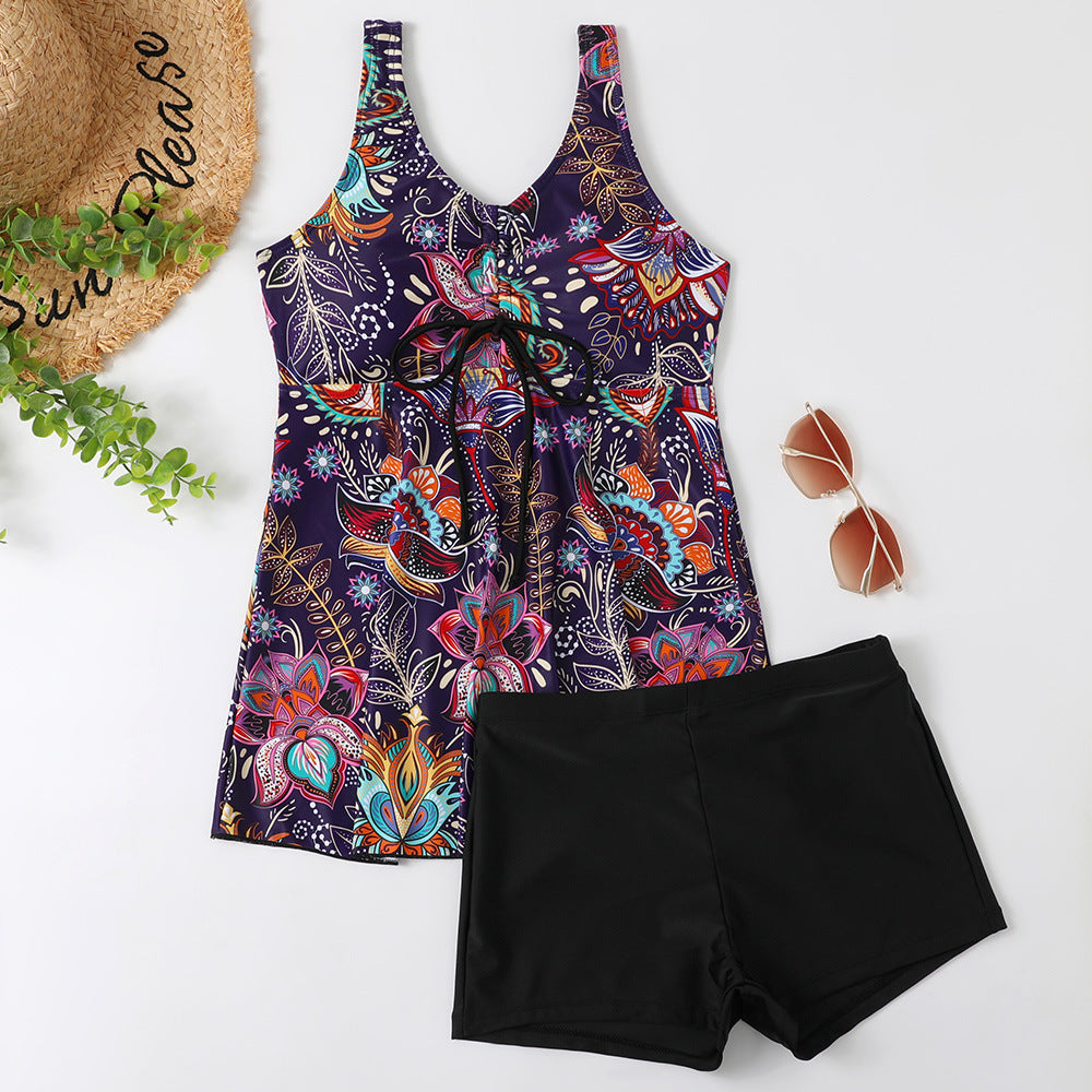 Ladies Tankini Set with Fashionable Floral Print and Ruffles StylebySassy