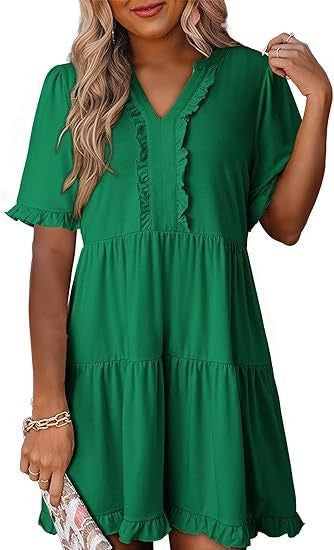 Women's lightweight swing dress with V-neck, tiered skirt and delicate ruffles StylebySassy
