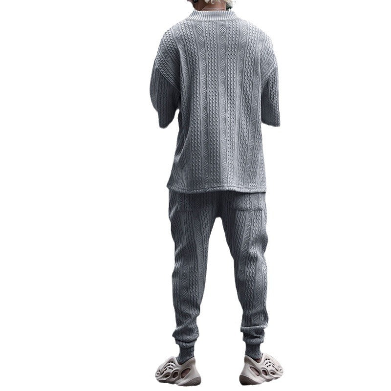 Men's casual knit set with V-neck and drawstring jogger pants StylebySassy