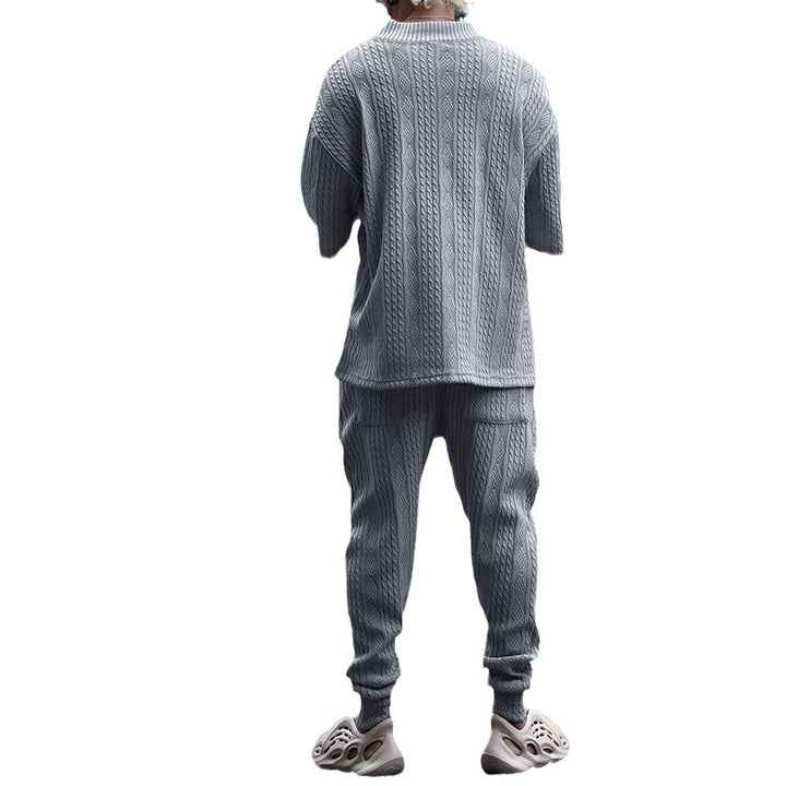 Men's casual knit set with V-neck and drawstring jogger pants StylebySassy