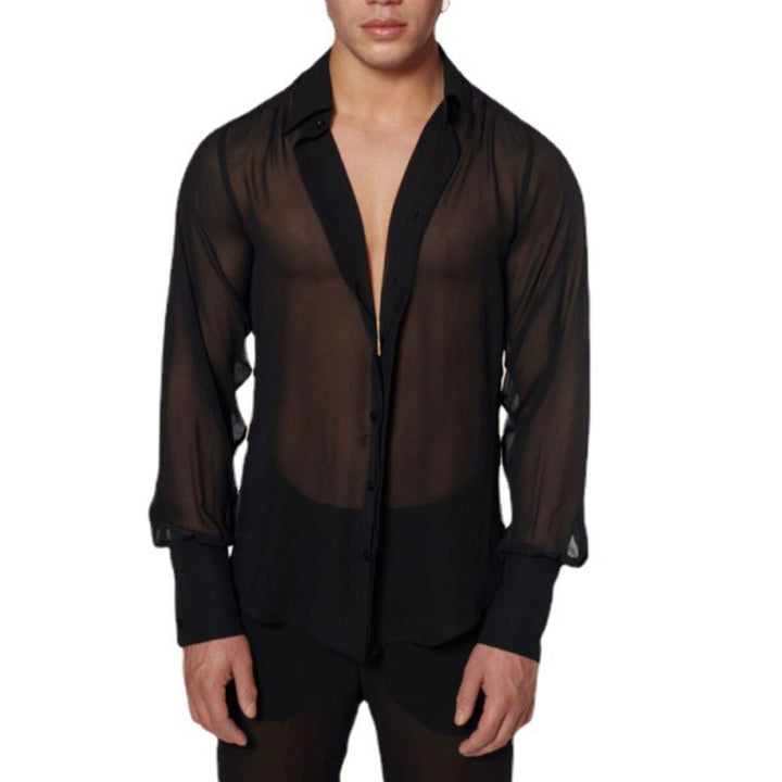 Women's semi-transparent long sleeve chiffon blouse with shirt collar and wide cuffs StylebySassy