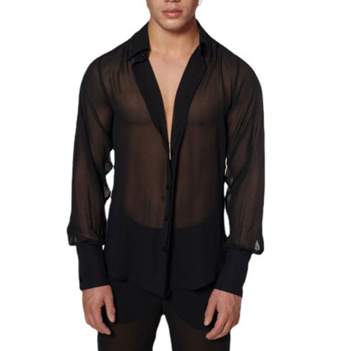 Women's semi-transparent long sleeve chiffon blouse with shirt collar and wide cuffs StylebySassy