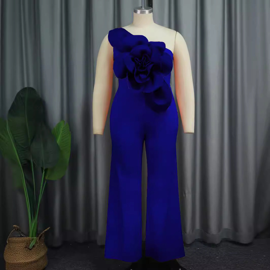 Ladies elegant overall with large floral accent on top