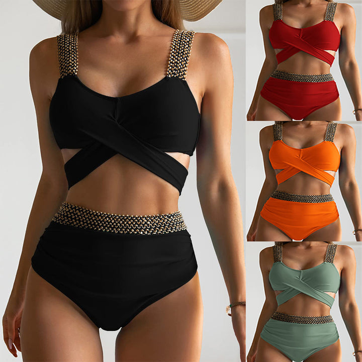 Women's High-Cut Bikini Suit with Glamorous Details StylebySassy