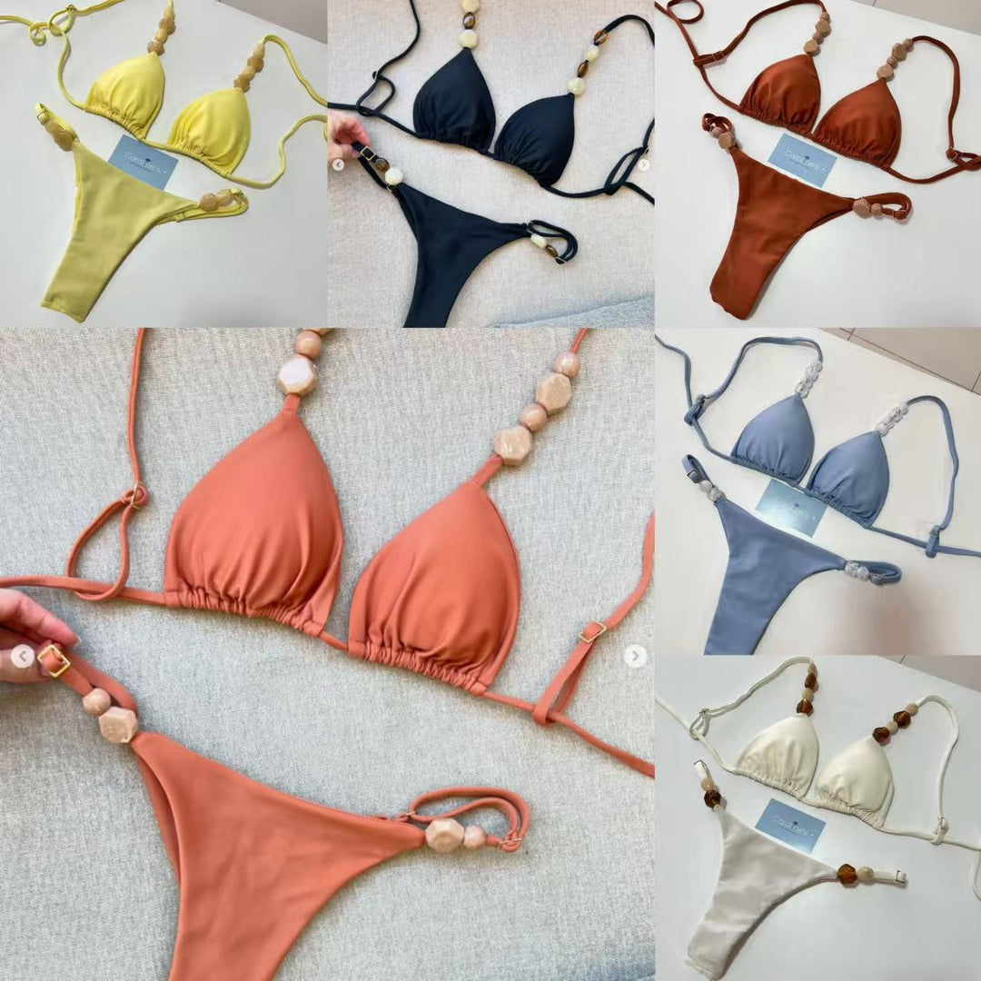 Women Triangle Bikini with elastic bands and decorative details StylebySassy