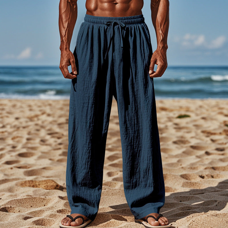 Men's Lightweight Linen Pants with Wide Leg and Elastic Waist StylebySassy