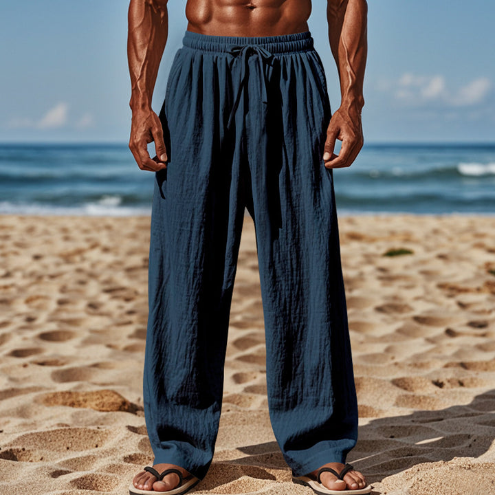 Men's Lightweight Linen Pants with Wide Leg and Elastic Waist StylebySassy