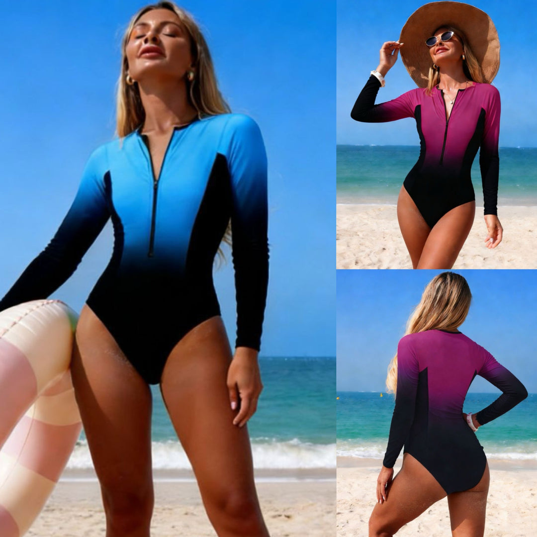 Women Sporty Long Sleeve Swimsuit with Zipper StylebySassy