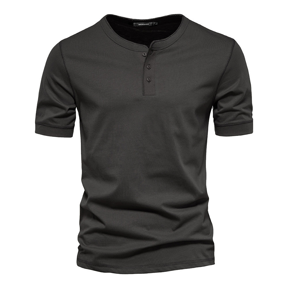 Men's narrow cut short sleeve shirt with short button placket and ribbed collar made of cotton blend StylebySassy